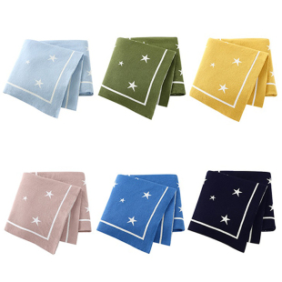 可爱星星针织毛线毯100*80CM新生婴儿纯棉盖毯薄春秋宝宝抱毯