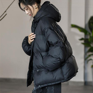 内胆白鸭绒美式复古纯色加厚羽绒服女短款2023新款面包服派克服