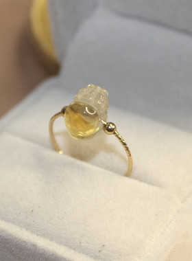 天然黄水晶貔貅戒指指环招财开运