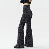 秋冬 跑步舞蹈普拉提瑜伽运动长裤 加绒微喇裤 女高腰提臀豹纹健身裤