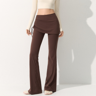 速干假两件瑜伽微喇裤女跑步运动训练健身裤高腰显瘦裸感紧身裤裙