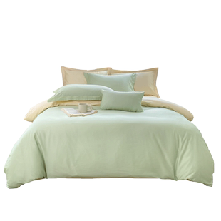 维科素色全棉四件套100纯棉简约床品纯色被套三件套撞色1.5米1.8