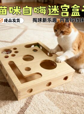 跨境新款木质解闷自嗨消耗体力益智游戏方形木质趣味迷宫逗猫玩具