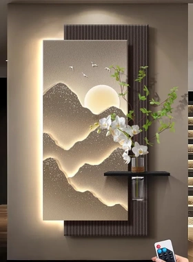水培绿植入户玄关装饰画侘寂风LED灯画走廊过道尽头挂画客厅壁画