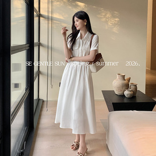 秀熙熙十三行2026春黑标气质纯色天丝麻休闲连衣裙高腰长裙88492