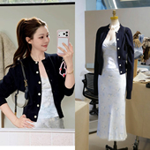 新款 女春季 极简百搭圆领外套上衣 时髦单排扣针织开衫 一枝南南同款