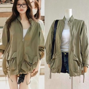 限时五折现货许我耀眼赵露思同款军绿色日式工装风薄短外套夹克