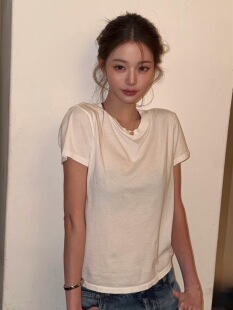 张元英同款夏季新款韩版宽松圆领短袖T恤女纯色百搭打底衫上衣