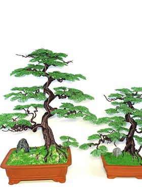 （方盆假山绿色盆景）铁丝挂件铁丝工艺品手工制作小饰品摆摊货源