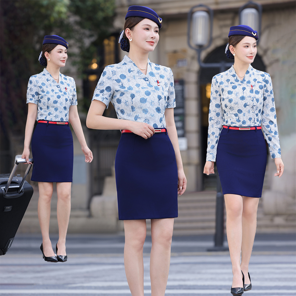 空姐制服职业套装女夏秋短袖衬衫工作服气质时尚酒店前台长袖工装