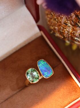 18K欧泊碧玺戒指，主石 3.79ct  附权威证书，支持复检