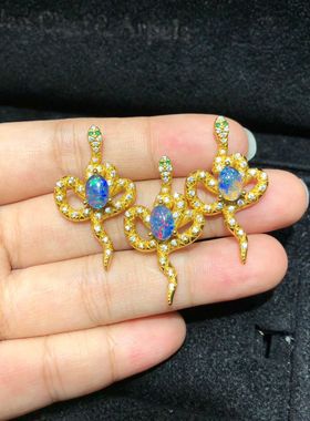 S925纯银镶天然澳宝吊坠，主石尺寸7*5mm，附权威证书