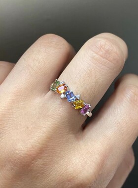 s925银镶嵌天然彩蓝宝戒指  尺寸3/4mm