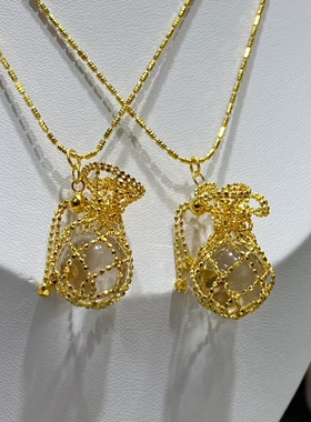 金色和银色钱袋子天然白水晶项链