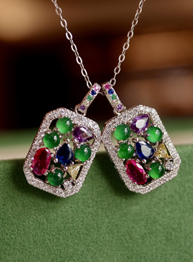 S925纯银天然帝王绿翡翠吊坠约15*12mm 多巴胺糖果色 附权威证书