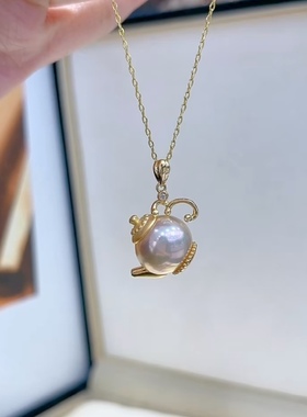 S925银镶极光金茶壶约12mm极光淡水珍珠，送银链