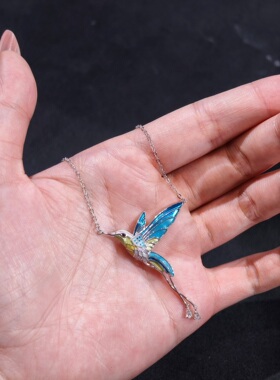 s925银珐琅彩翠鸟项链，胸针 ，附权威证书，支持复检