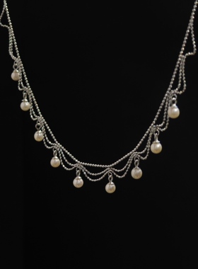 s925银蕾丝镶天然淡水珍珠项链