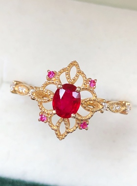 0.25ct红宝石钻石戒指18k金镶嵌 配钻0.044ct 总重1.54g 圈口13#