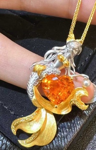 附证书 金重7.11克 5克拉 18k金镶天然芬达石吊坠钻石0.135ct