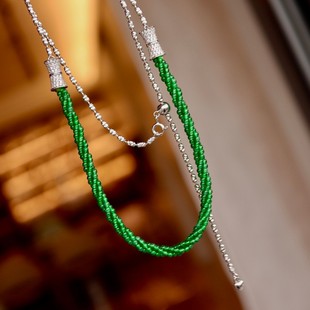 晴水翡翠小米珠项链可打开做手链天然A货翡翠小米珠三股项链约2mm