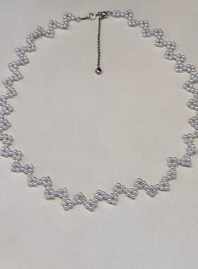 一针一线，天然淡水珍珠3-4mm圆，几乎乎无暇手工编织的项链