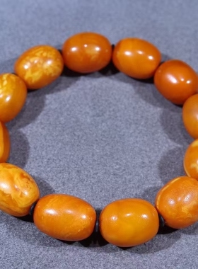 精品老花蜡枣珠手串蜡质浓郁厚实颗颗橘皮纹直径12mm、19.62克。