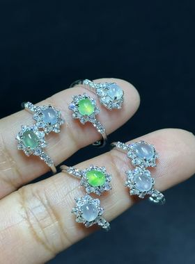 s925银镶天然缅甸料翡翠排戒，附权威证书，支持复检