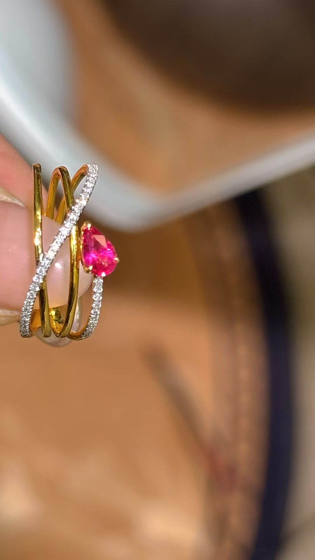 无烧尖晶石戒指莲花色0.3克拉主石，配国际证书！18K金钻石豪镶