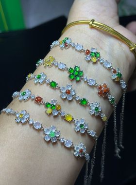 s925银镶嵌天然缅甸料翡翠手链，附权威证书，支持复检