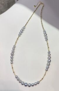 18K金真多麻海水珍珠项链,珠子大小渐变皮光超亮4-6mm海水真多麻