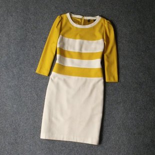 7233-对条好做工 垂顺修身好垂感圆领收腰显瘦七分袖连衣裙