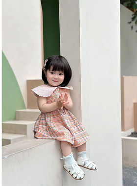 NuoNuoWell夏季女童格纹针织背心裙小众设计感无袖连衣裙
