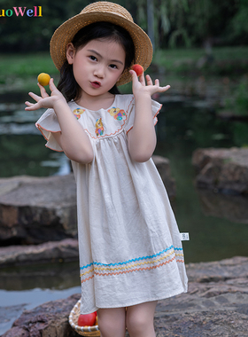 NuoNuoWell夏季女童刺绣小熊连衣裙无袖小女孩A字裙宝宝背心裙