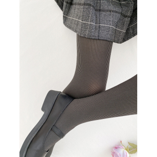 日系黑白厚丝袜80D超细坑条显瘦复古气质镂空百搭竖条纹连裤 袜女