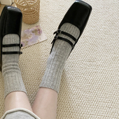 优质版 羊毛袜竖条纹秋冬加厚保暖miu系袜子黑色灰色高级感短袜女