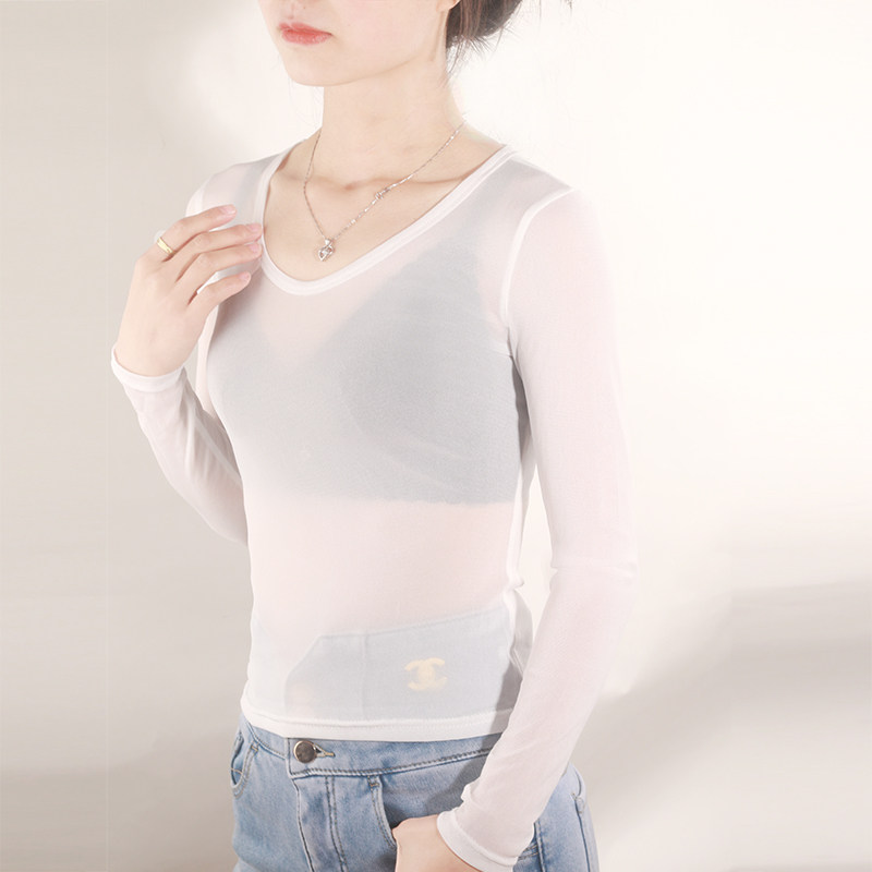 2022白色打底衫女网纱性感小众设计感上网纱小衫内搭长袖百搭新款