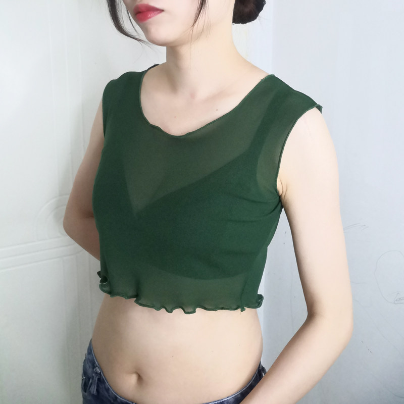 2021春季花边领网纱打底衫女T恤