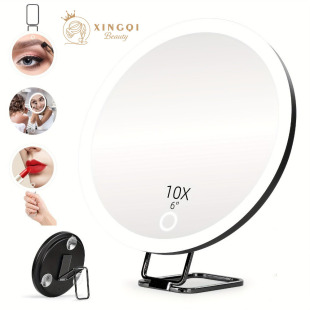 led化妆放大镜5/10/20/30倍画眉找黑头剪鼻毛放大毛孔15厘米充电