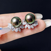 S925 纯银耳钉空托 金色银色银饰耳环女 DIY珍珠配件 配10 11mm圆