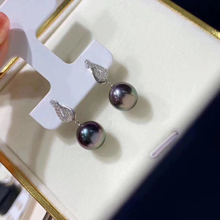 配7 耳环托女 10mm圆椭珠 S925纯银天然珍珠耳钉空托 DIY珍珠配件