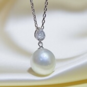 S925 纯银吊坠空托 轻奢金色银色项链坠 DIY珍珠配件 配9 15mm圆