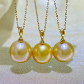 DIY珍珠小配件 15mm圆巴 配10 S925纯银吊坠空托 金色银色项链坠