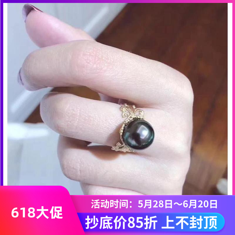 diy复古珍珠玉石银戒指