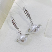 S925 纯银耳钉空托 金色银色银饰耳环女 DIY珍珠配件 配7 9mm圆珠