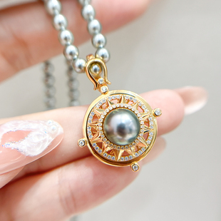 配9 DIY珍珠配件 轻奢金色银色项链坠 纯银吊坠空托 10mm圆 S925