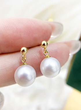 DIY珍珠配件 S925 纯银耳钉空托 金色银色银饰耳环 配7-11mm圆椭