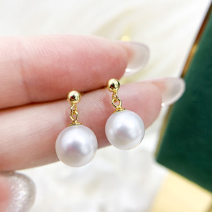 配7 DIY珍珠配件 金色银色银饰耳环 纯银耳钉空托 11mm圆椭 S925