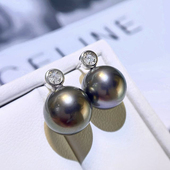 S925 纯银耳钉空托 金色银色银饰耳环 DIY珍珠配件 配9 15mm圆巴