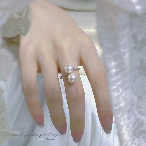 S925纯银戒指空托金色银色双珠版